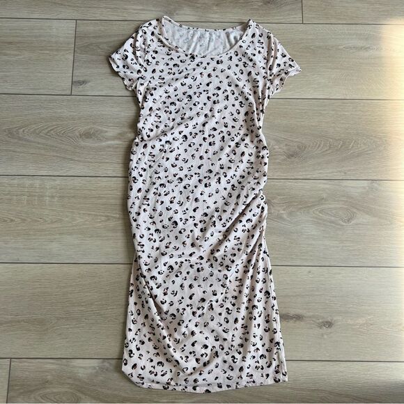 Isabel Maternity Cheetah Leopard Print Ruched Midi T-Shirt Dress Medium - Picture 9 of 12